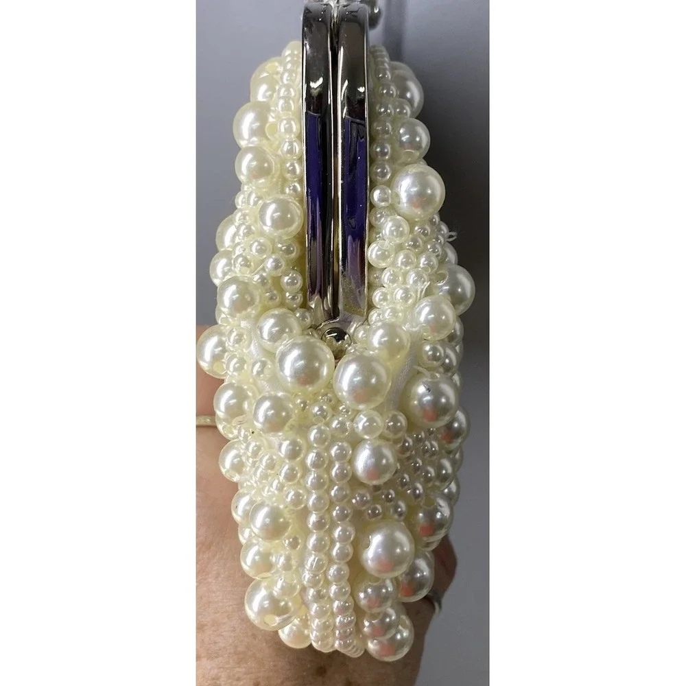 Women Ivory Pearl&Rhinestone Dress Clutch Purse Wedding Prom Crossbody 5x9.5x1